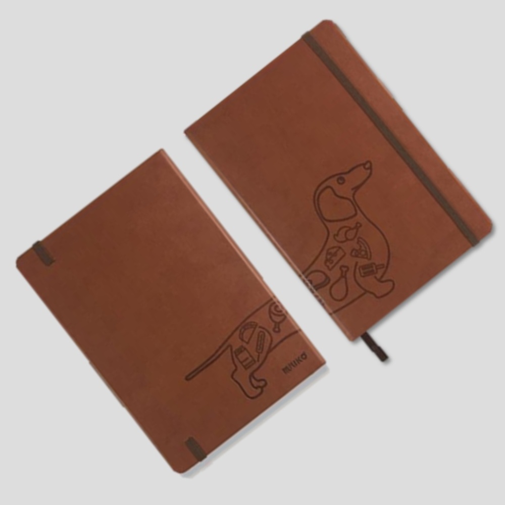 A5 PU LEATHER COVER DOT GRID DACHSHUND NOTEBOOK